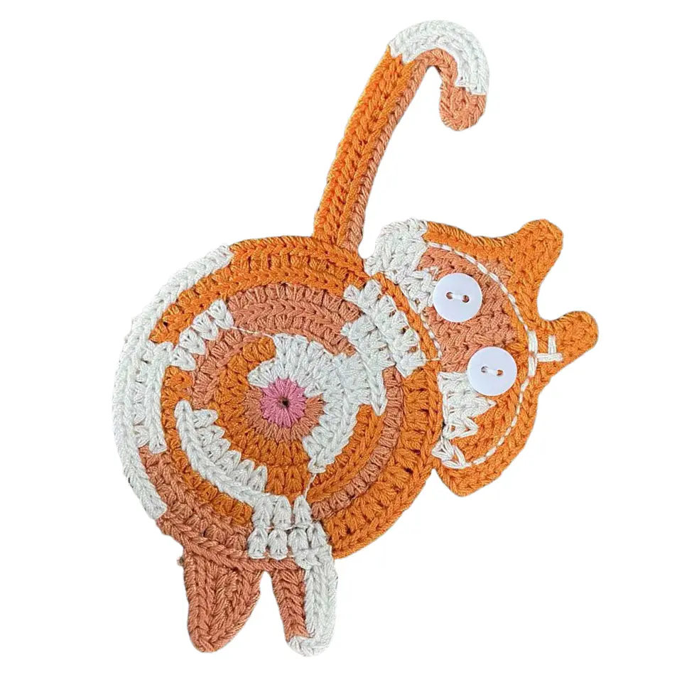 Pack 2 Posavasos De Gato Tejido a Punto Regalo Divertido 12