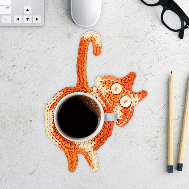 Posavasos De Gato Tejido a Punto Regalo Divertido Hogar 11