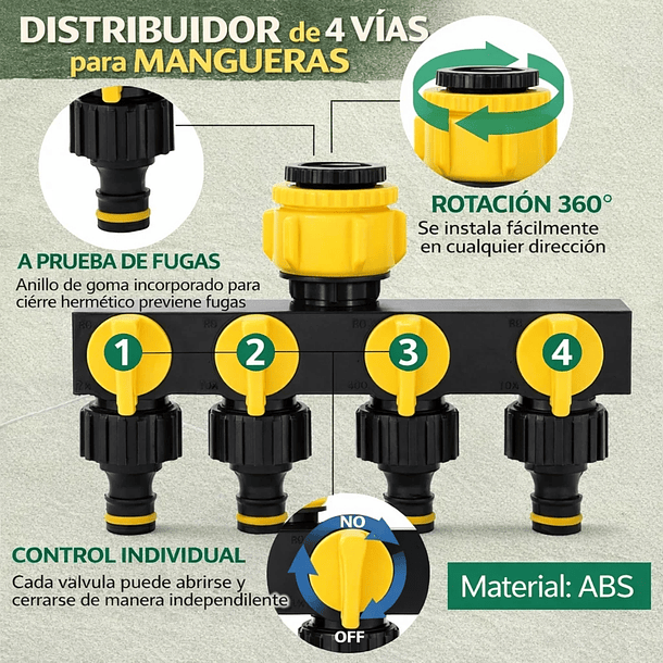 Divisor Manguera 4 Salidas RoseFlower Adaptador Grifo Riego 4
