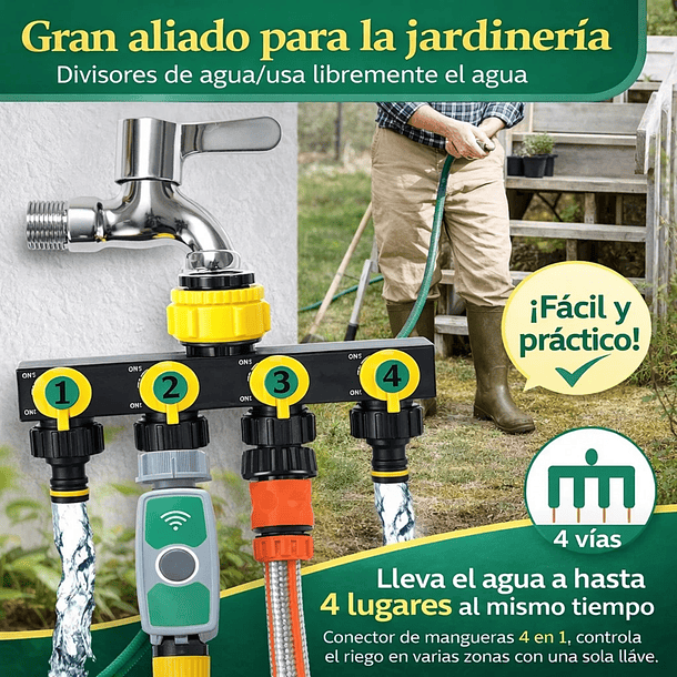 Divisor Manguera 4 Salidas RoseFlower Adaptador Grifo Riego 5