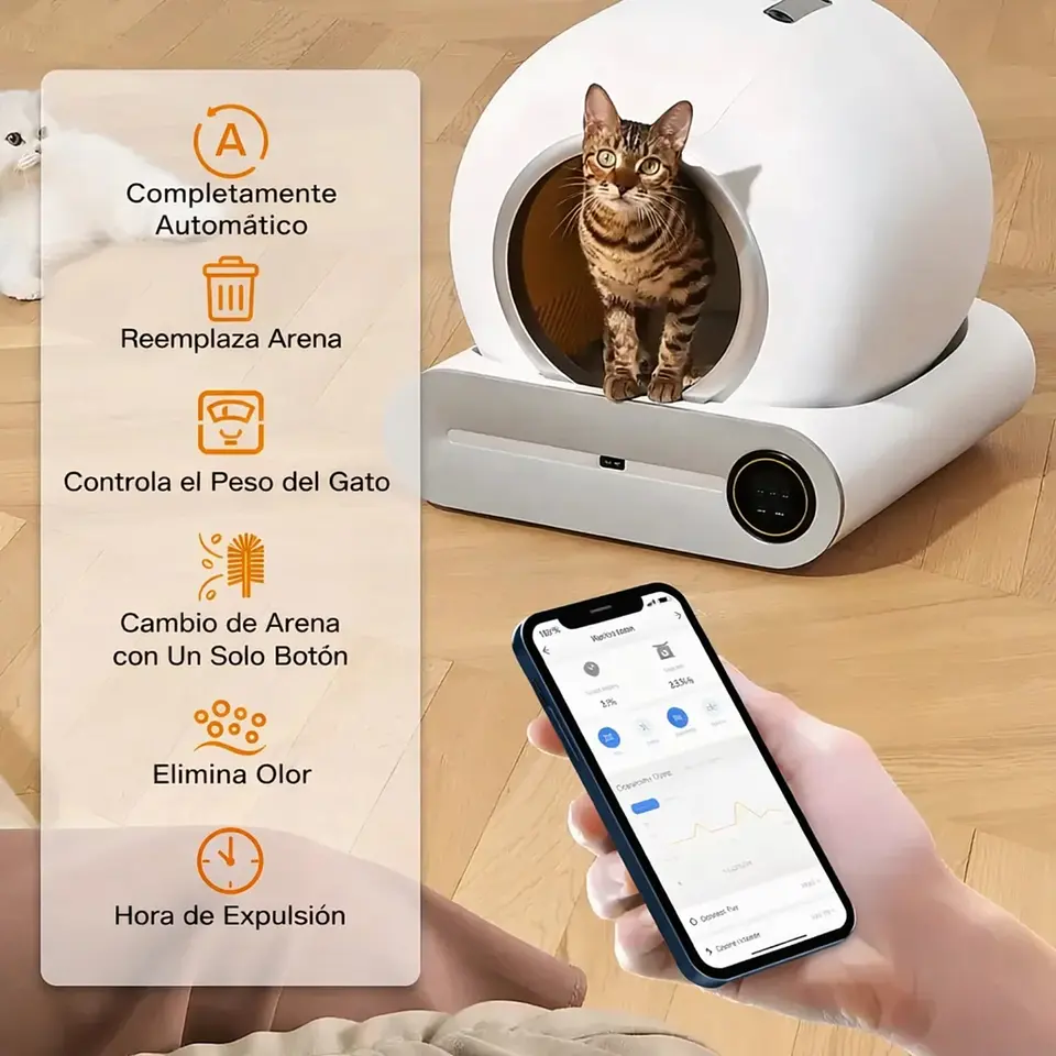 Caja Arena Autolimpiante para Gatos con App y Control de Olores 4