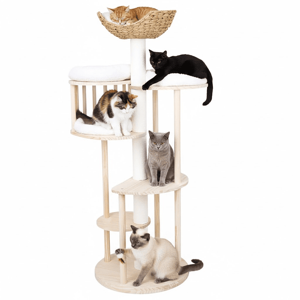 Rascador Para Gatos Tipo Torre Con Casa Elegante Beige 1