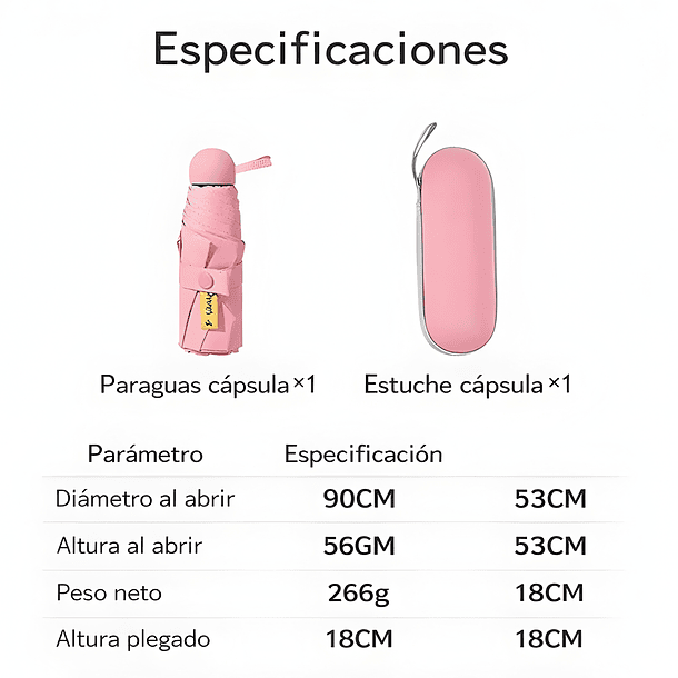 Paraguas Plegable Capsula 8 Varillas UV Resistente Ligero 3