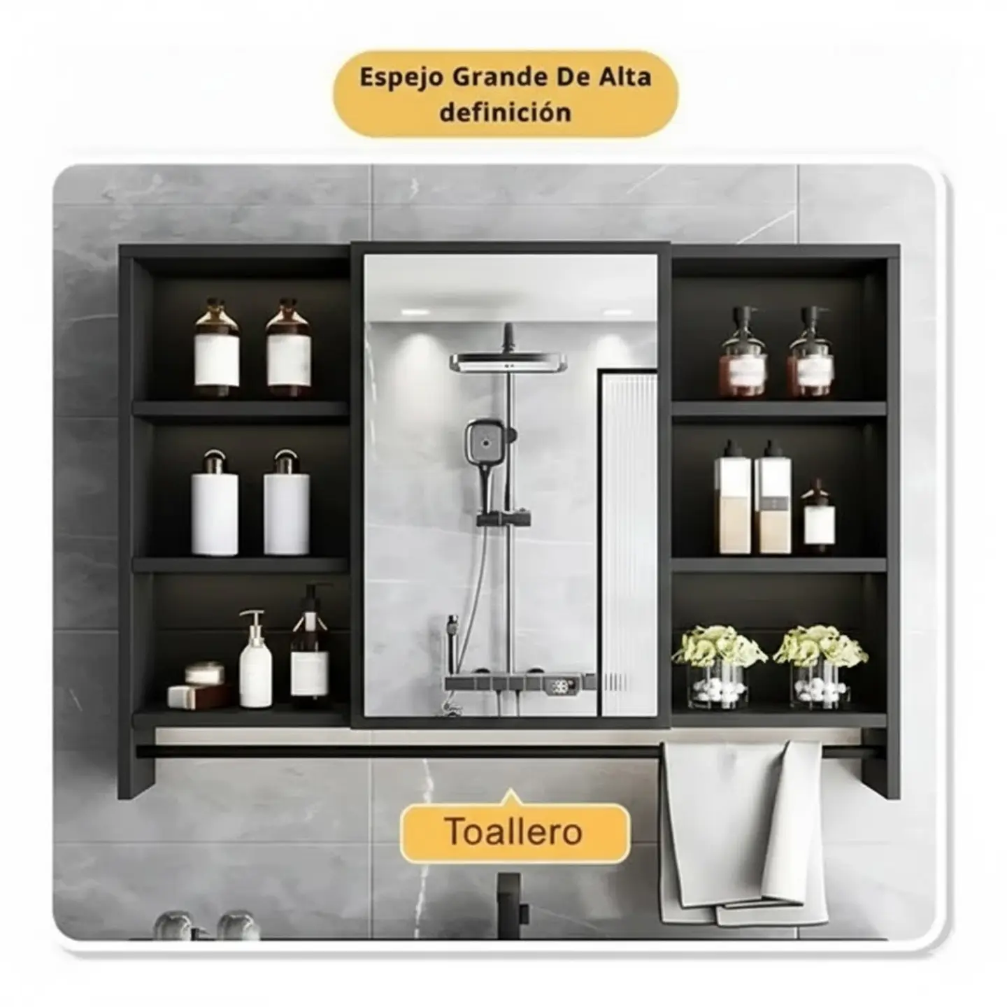 Mueble Organizador De Baño 90x12x70 cm Con Espejo 6 Niveles 6