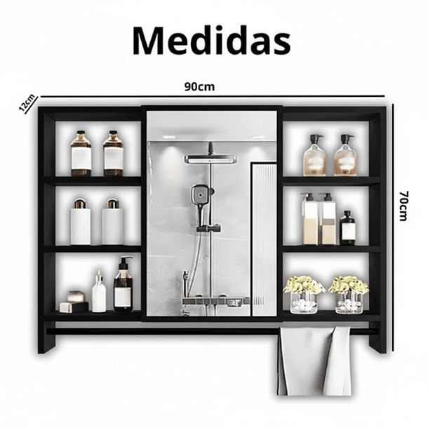 Mueble Organizador De Baño 90x12x70 cm Con Espejo 6 Niveles 7