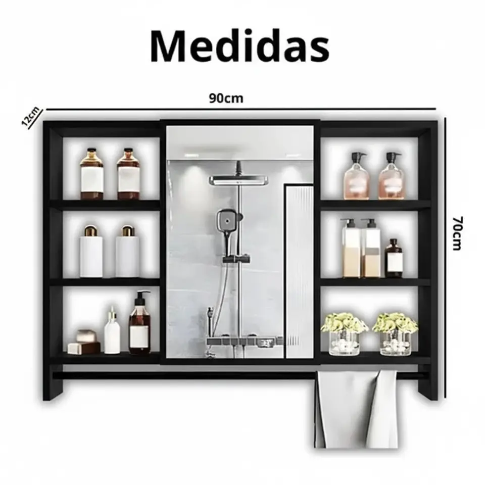 Mueble Organizador De Baño 90x12x70 cm Con Espejo 6 Niveles 7