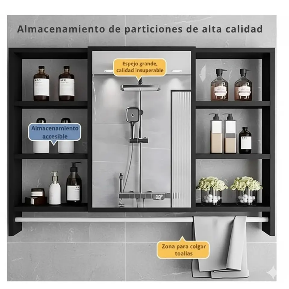Mueble Organizador De Baño 90x12x70 cm Con Espejo 6 Niveles 8