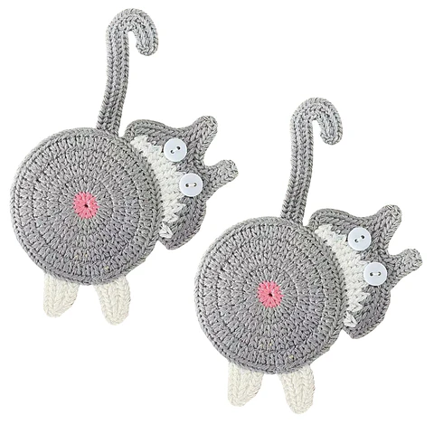 Pack 2 Posavasos De Gato Tejido a Punto Regalo Divertido