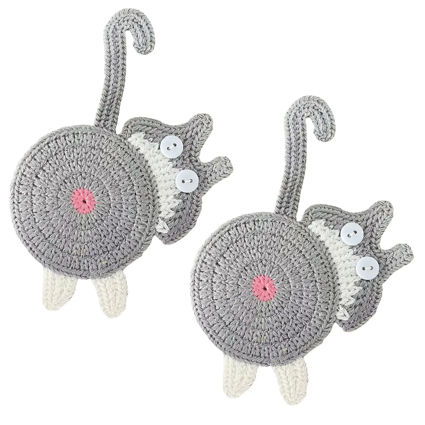 Pack 2 Posavasos De Gato Tejido a Punto Regalo Divertido 1