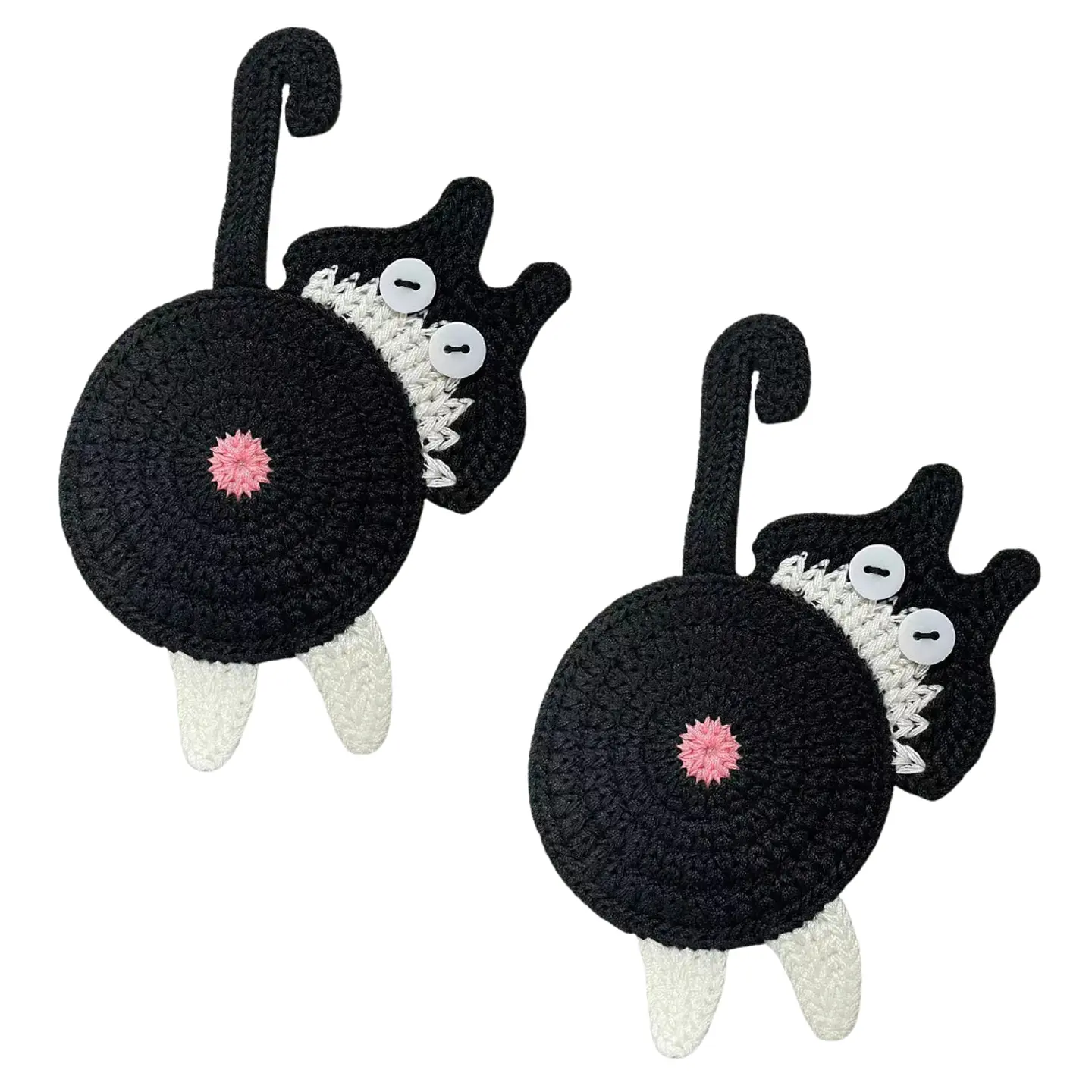 Pack 2 Posavasos De Gato Tejido a Punto Regalo Divertido 6