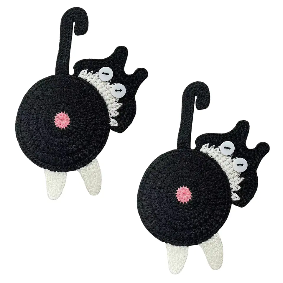 Pack 2 Posavasos De Gato Tejido a Punto Regalo Divertido 6