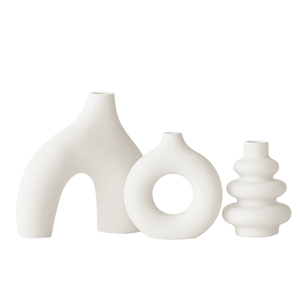 Juego de Jarrones de Cerámica Blanca de Tres Piezas 1