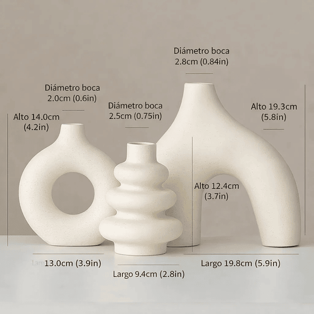 Juego de Jarrones de Cerámica Blanca de Tres Piezas 5