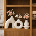 Juego de Jarrones de Cerámica Blanca de Tres Piezas 6