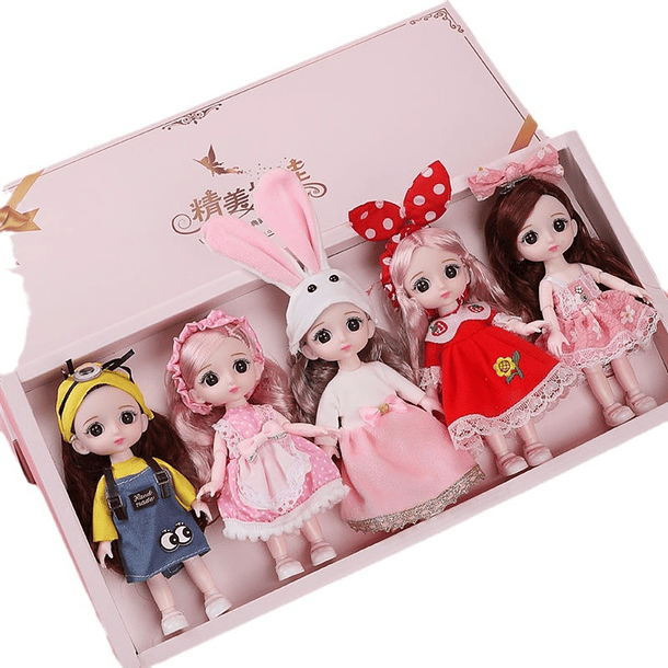 6 Mini Muñecas Para Niñas Articuladas Y Con Ropa 1