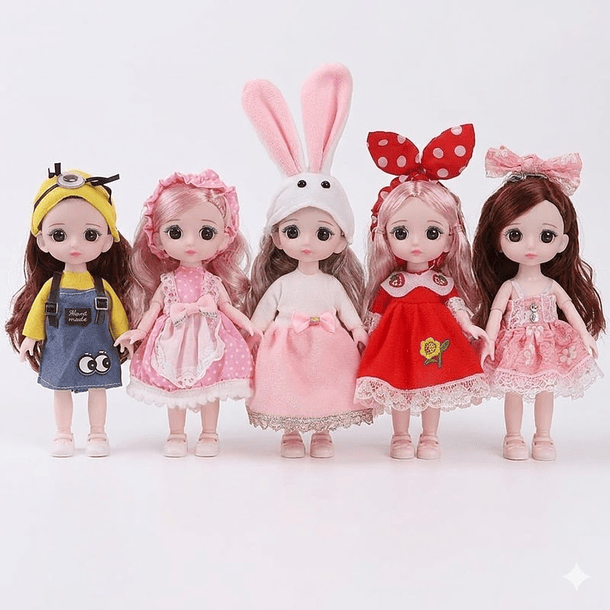 6 Mini Muñecas Para Niñas Articuladas Y Con Ropa 2
