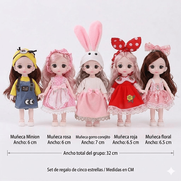 6 Mini Muñecas Para Niñas Articuladas Y Con Ropa 4