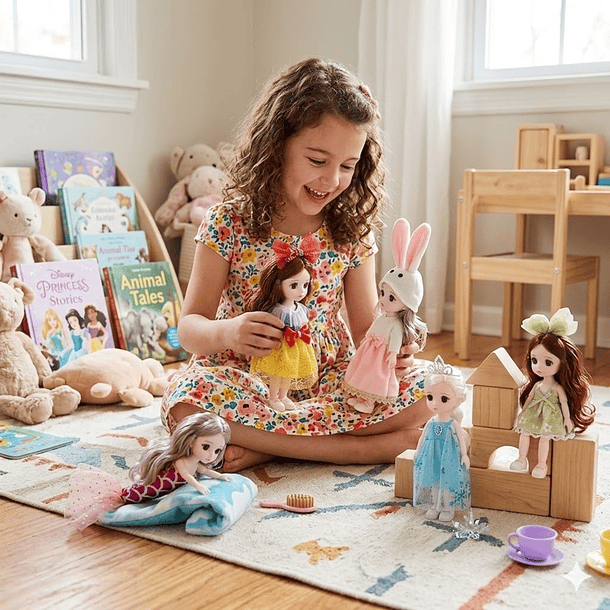 6 Mini Muñecas Para Niñas Articuladas Y Con Ropa 7