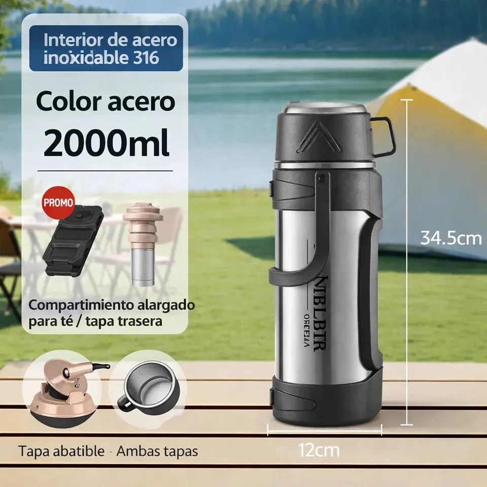 Termo 2L Acero Inoxidable 316 - Botella Térmica De Viaje 3