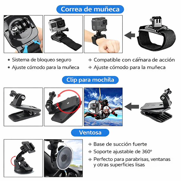 Kit 51 En 1 Accesorios GoPro Y Cámaras Deportivas Con Maleta 4