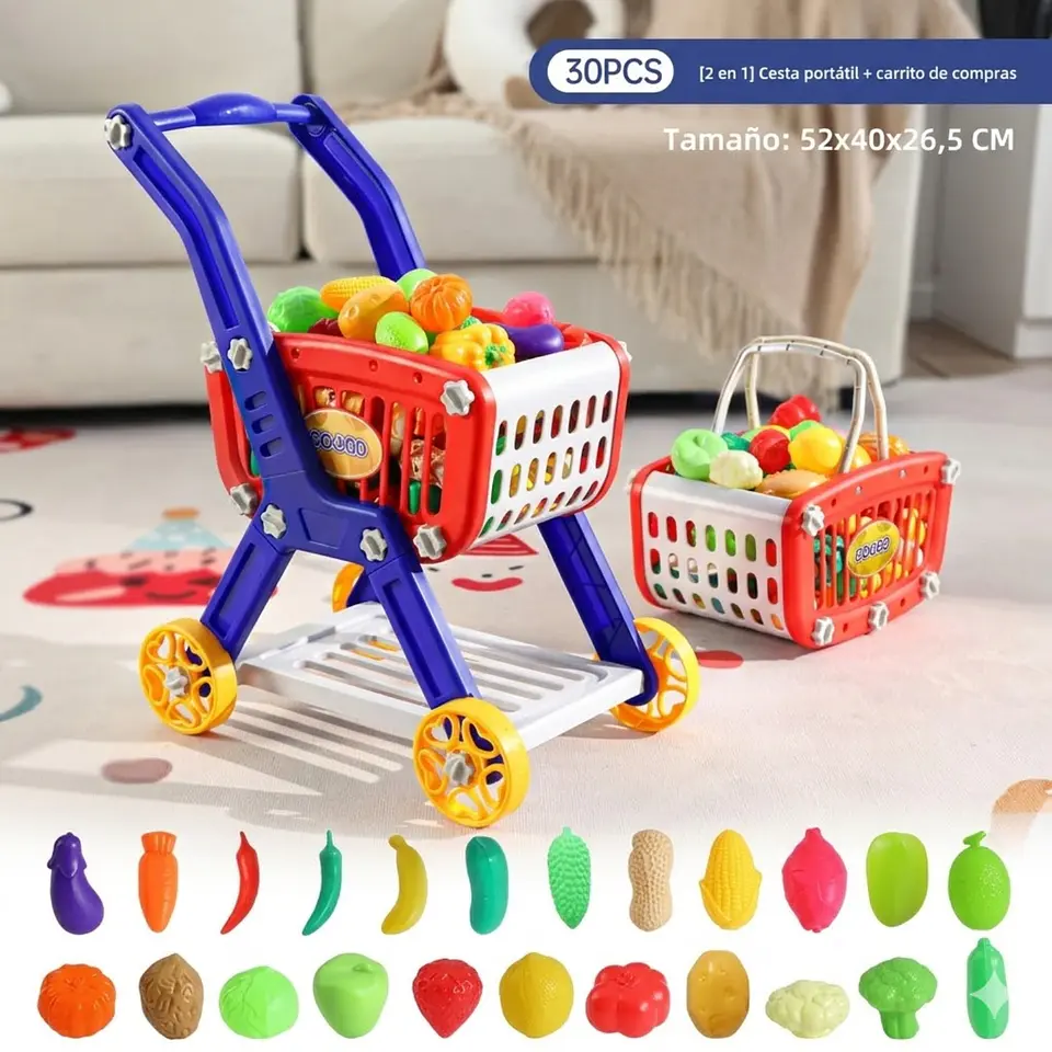 Carrito De Supermercado 2 En 1 Con Alimentos De Juguete 3