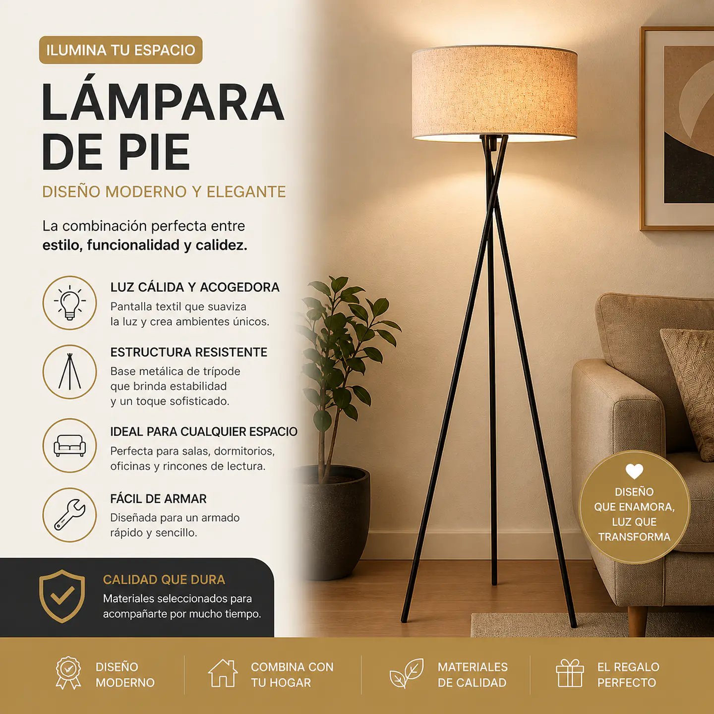 Lámpara de Pie Moderna De Estudio Foco Simple LED 4