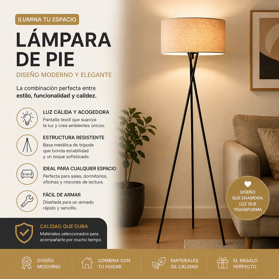Lámpara de Pie Moderna De Estudio Foco Simple LED 4