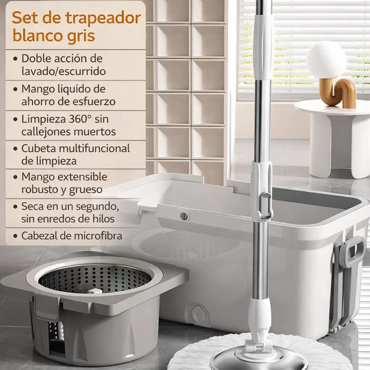 Mopa Giratoria Con Balde De Acero Inoxidable  4