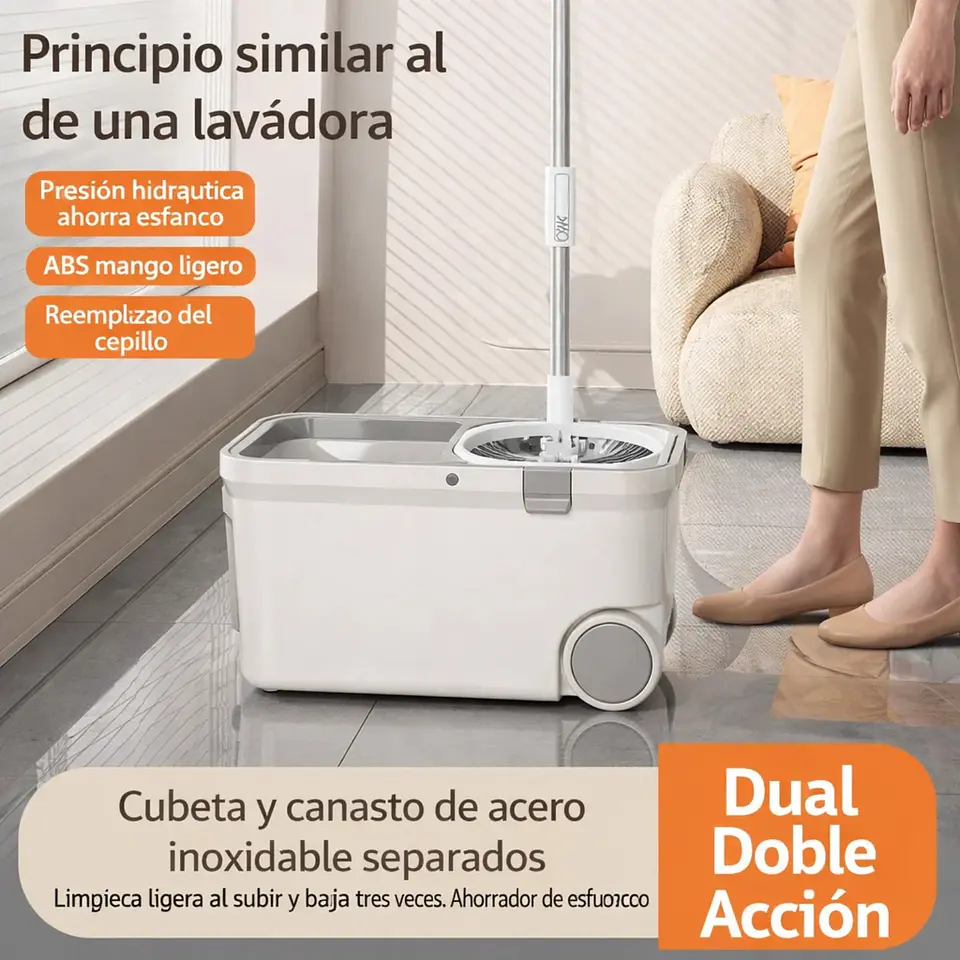 Mopa Giratoria Con Balde De Acero Inoxidable  7