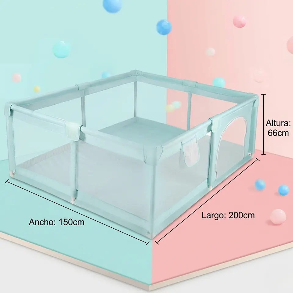 Corral Para Bebés Con Pelotas Valla De Seguridad 66cmx200cm 2