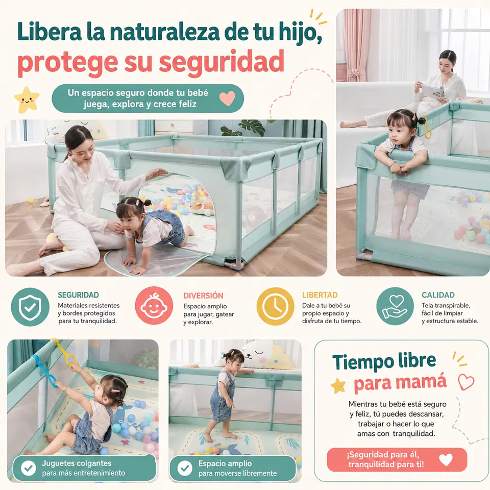 Corral Para Bebés Con Pelotas Valla De Seguridad 66cmx200cm 6