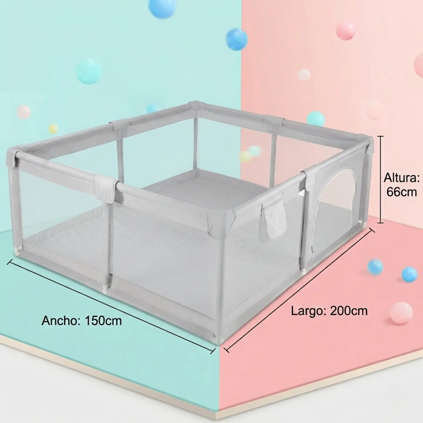 Corral Para Bebés Con Pelotas Valla De Seguridad 66cmx200cm 8