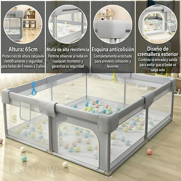 Corral Para Bebés Con Alfombra Y Pelotas Valla De Seguridad 10