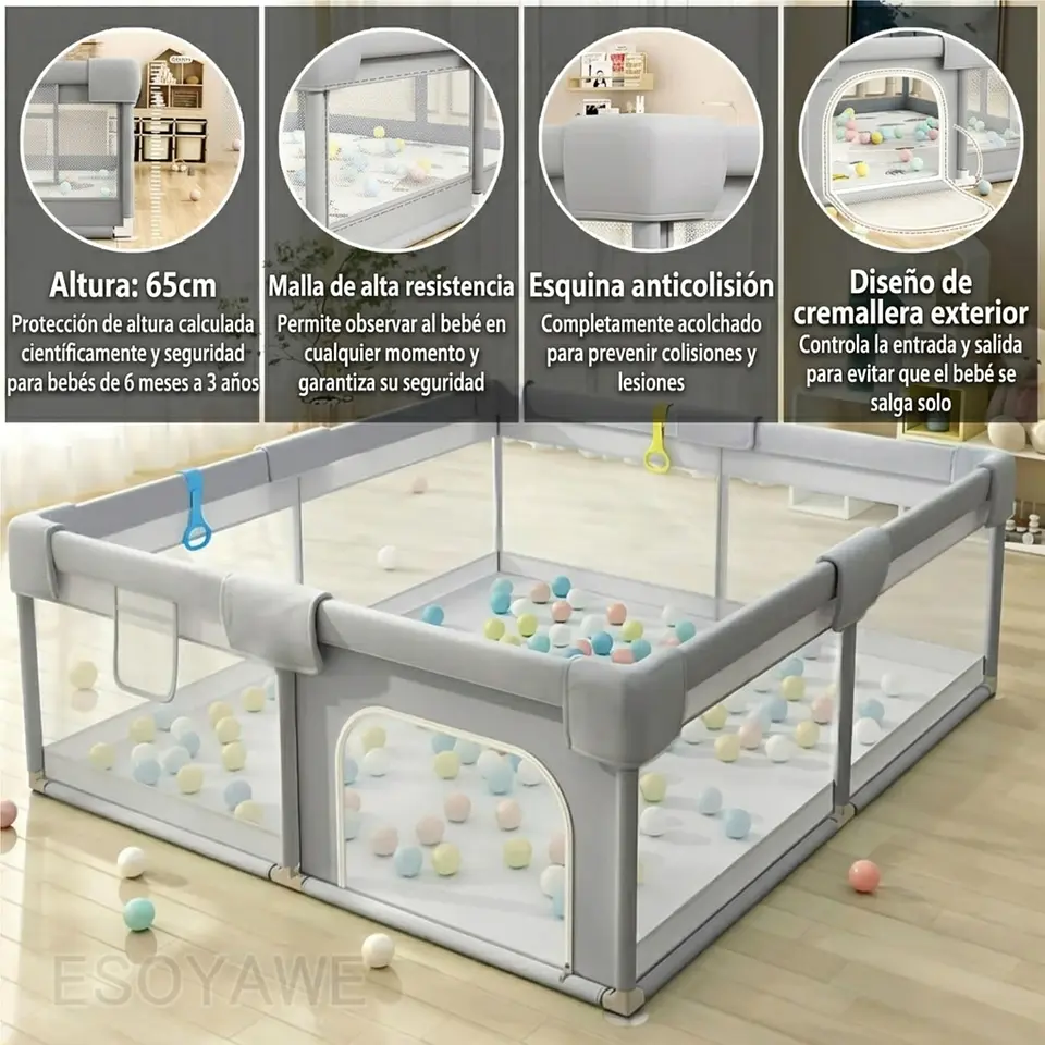 Corral Para Bebés Con Pelotas Valla De Seguridad 66cmx200cm 10