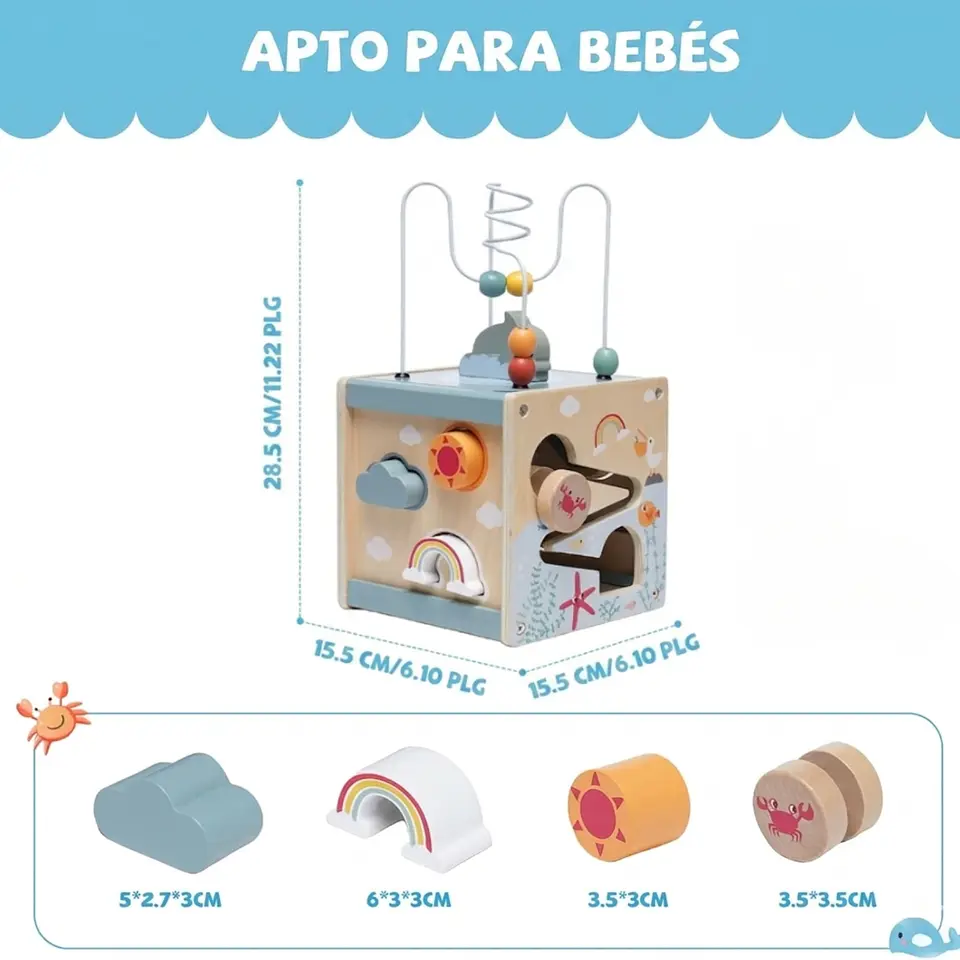 Cubo Didactico 5 En 1 Actividades Motricidad Juguete Bebés 2