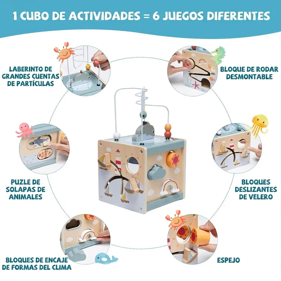 Cubo Didactico 5 En 1 Actividades Motricidad Juguete Bebés 3