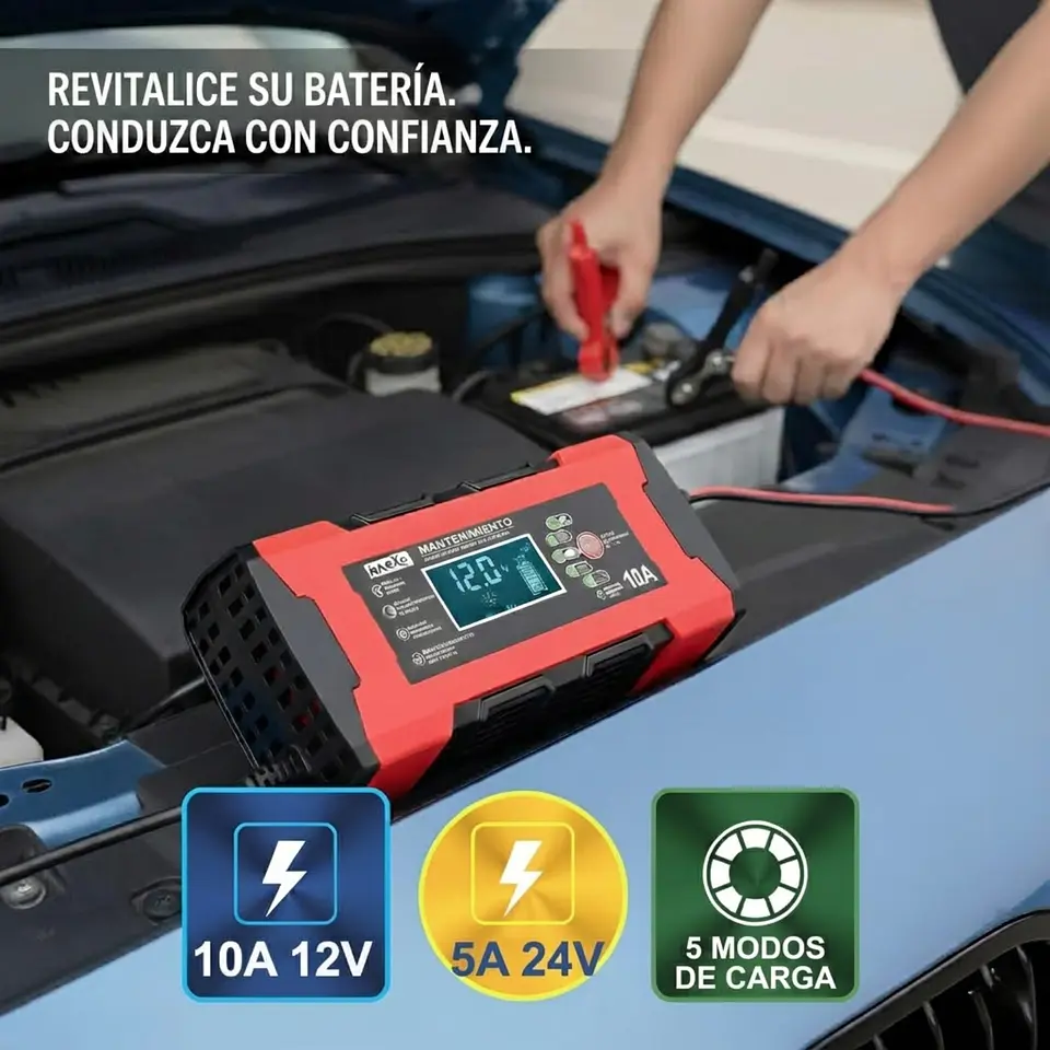 Cargador Batería 12V 10A Auto Moto Carga Rapida Inteligente 4