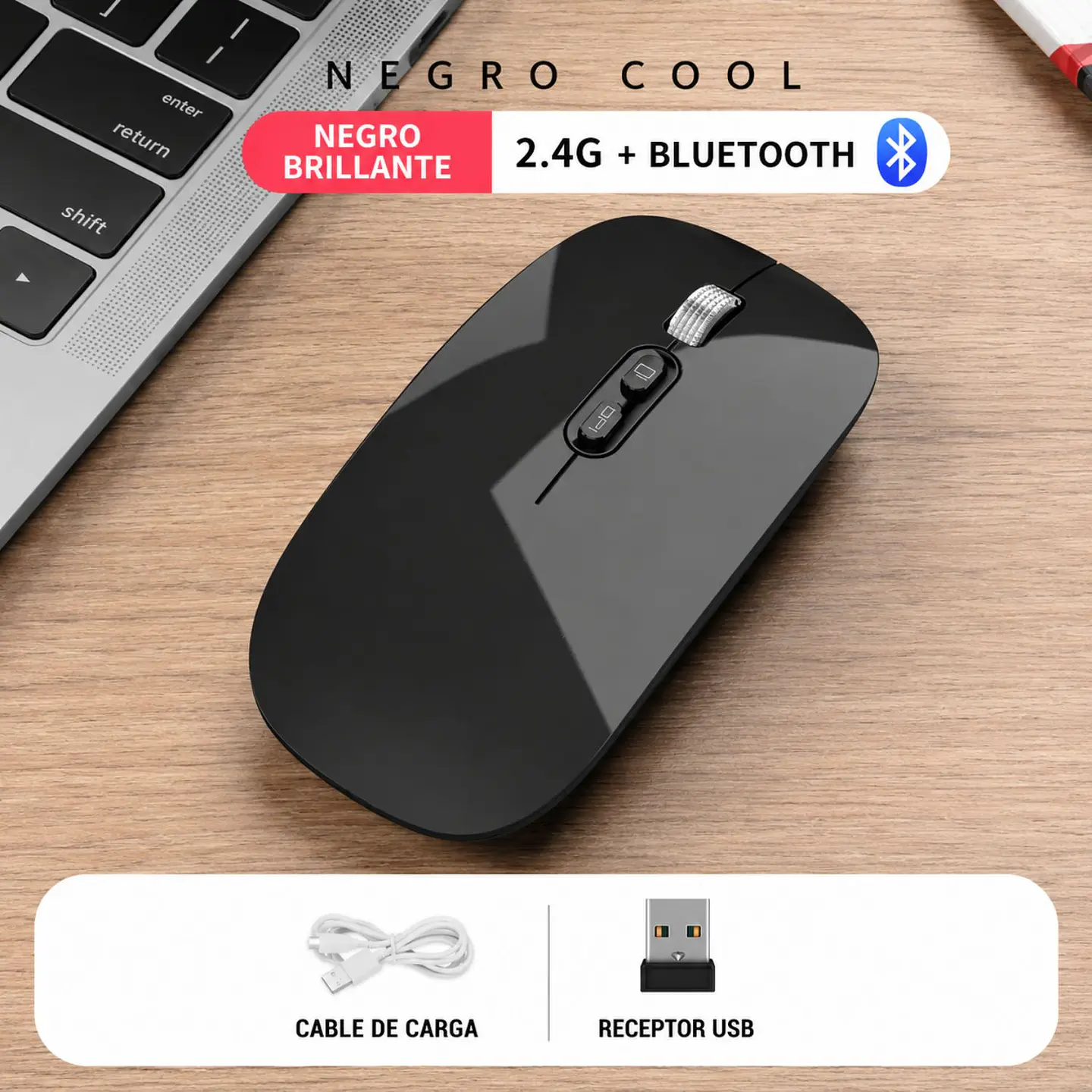 Mouse Delgado Escritorio Bluetooh Inalámbrico Led 1600 Dpi 25
