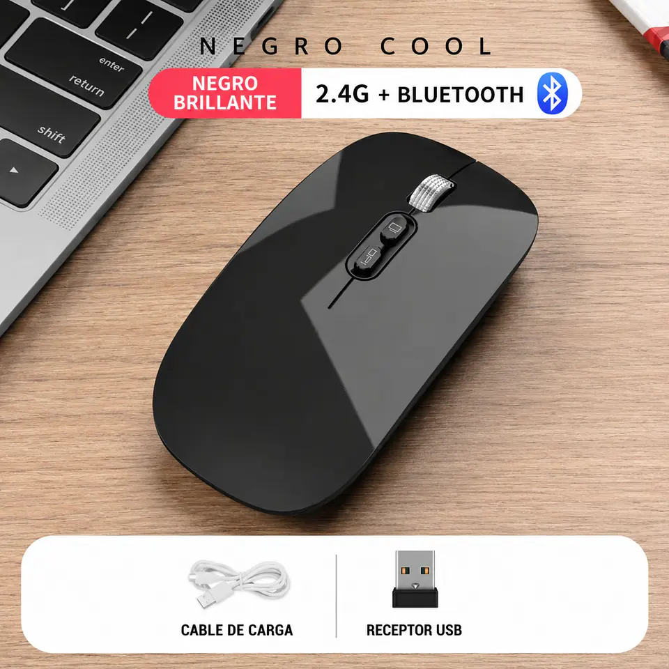 Mouse Delgado Escritorio Bluetooh Inalámbrico Led 1600 Dpi 25