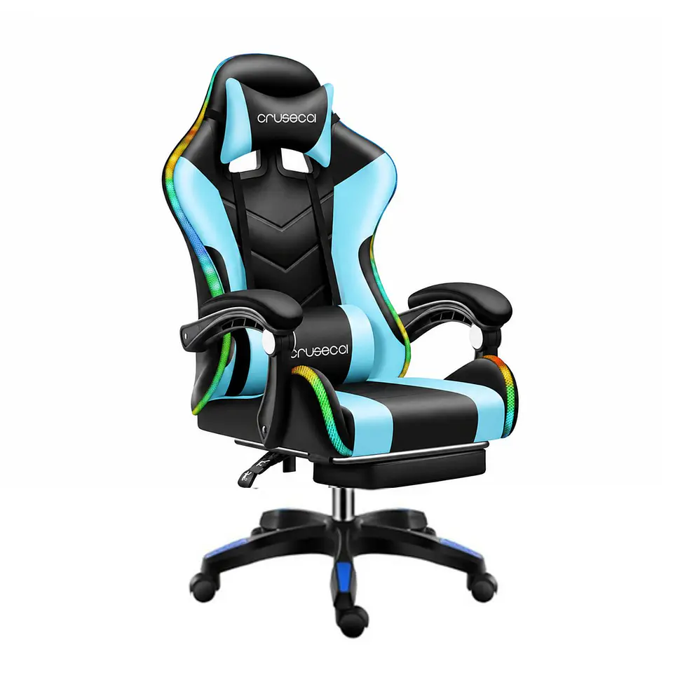 Silla Gamer Con Luz Rgb Reposapiés Y Masajeador Reclinable 29