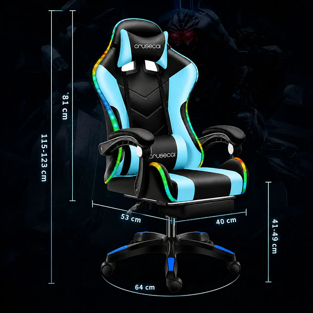Silla Gamer Con Luz Rgb Reposapiés Y Masajeador Reclinable 31