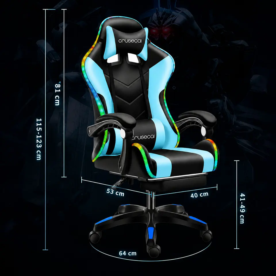 Silla Gamer Con Luz Rgb Reposapiés Y Masajeador Reclinable 31