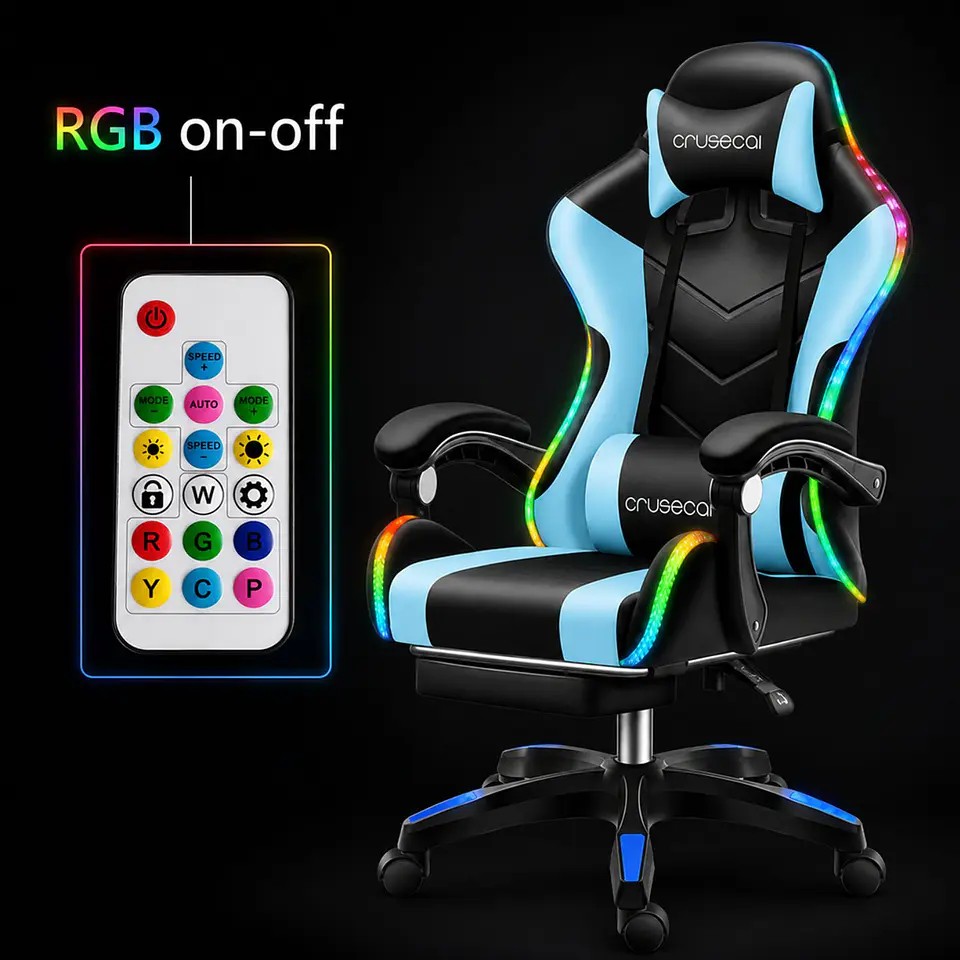 Silla Gamer Con Luz Rgb Reposapiés Y Masajeador Reclinable 32