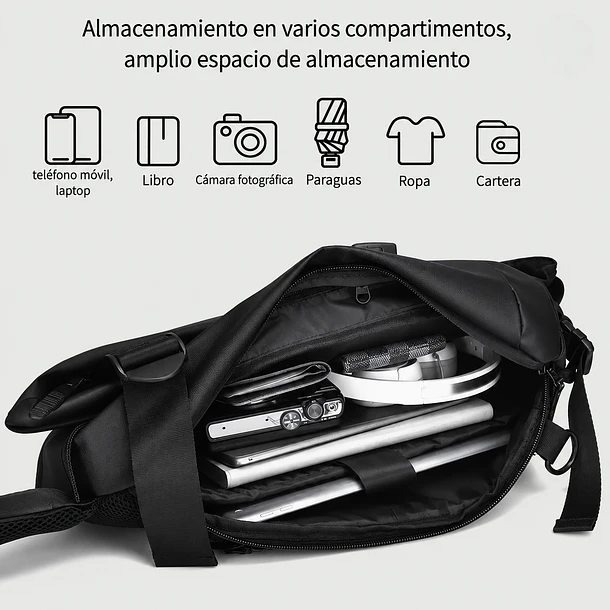 Mochila Cruzada Multiuso Bolso De Hombro Con USB 8