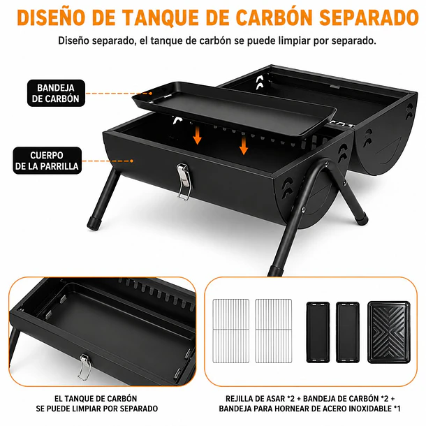 Parrilla Carbón De Mesa 2 En 1 Con Plancha Para Hornear  4