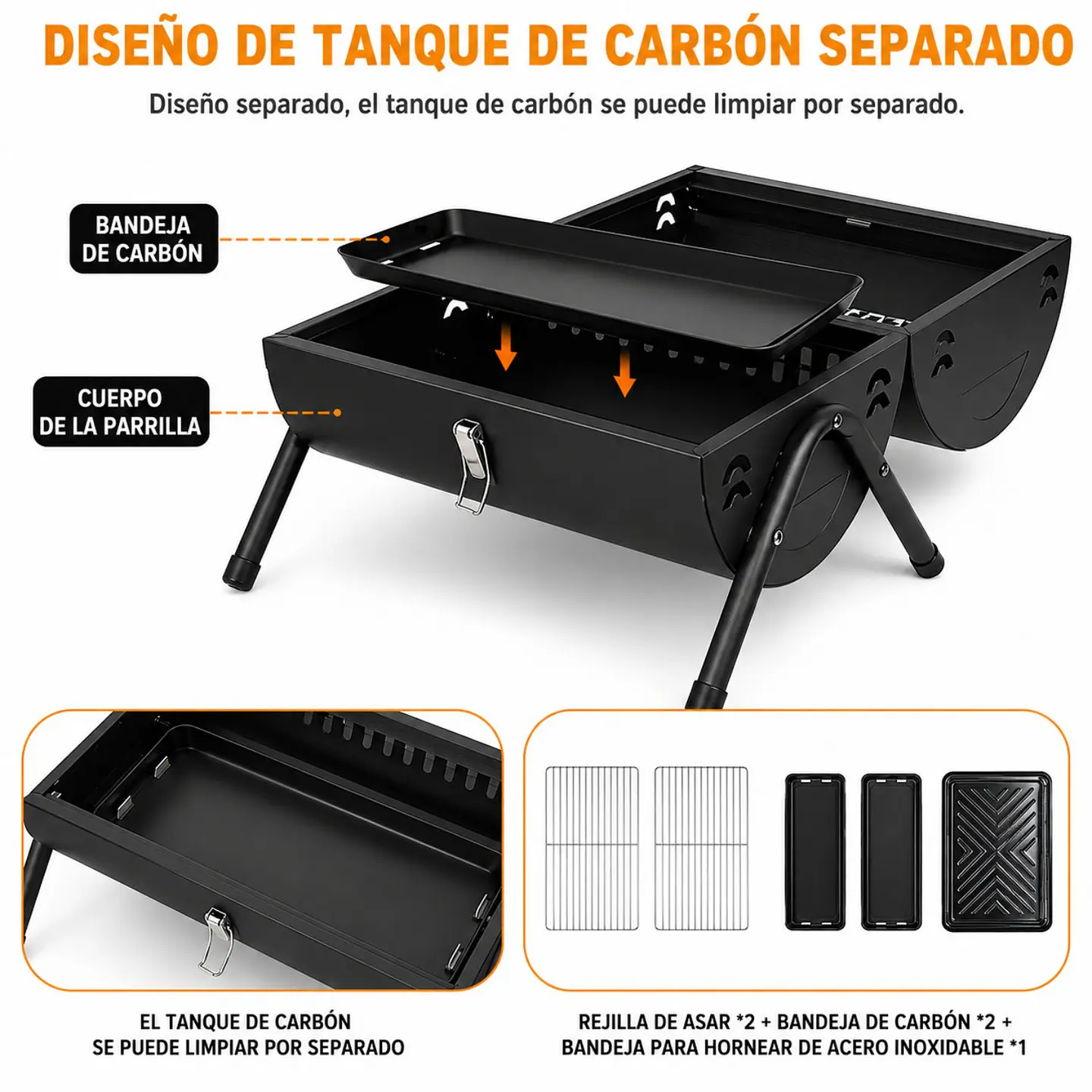Parrilla Carbón De Mesa 2 En 1 Con Plancha Para Hornear  4