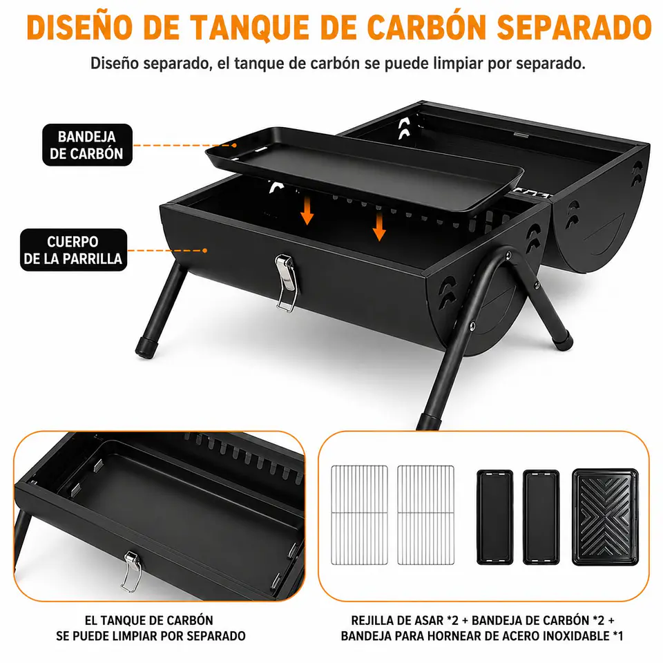 Parrilla Carbón De Mesa 2 En 1 Con Plancha Para Hornear  4