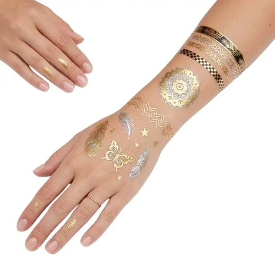 Pack 10 Tatuajes Temporales Metalizados Boho Temporales Al Agua 2