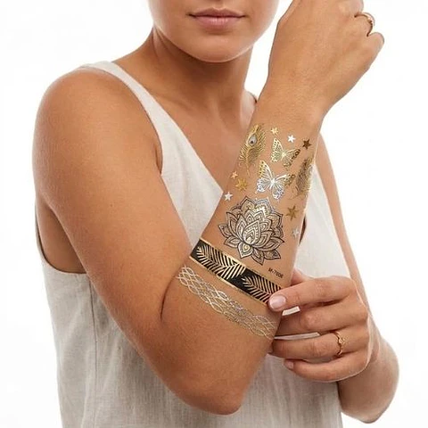 Pack 10 Tatuajes Temporales Metalizados Boho Temporales Al Agua