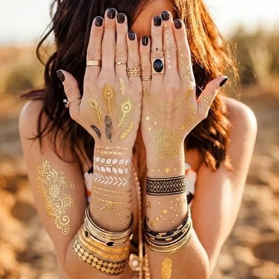 Pack 10 Tatuajes Temporales Metalizados Boho Temporales Al Agua 6